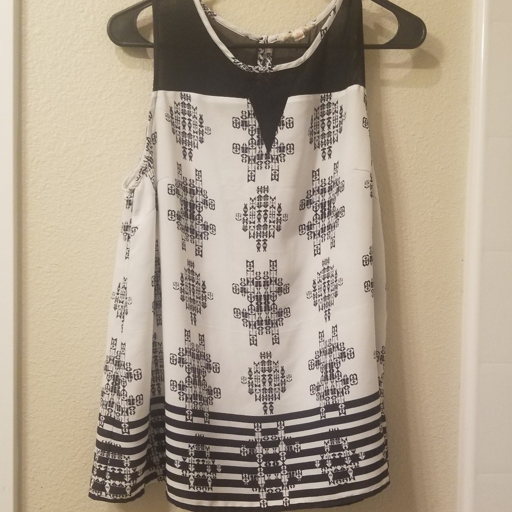 Black & White Sheer Tank Blouse Size XL